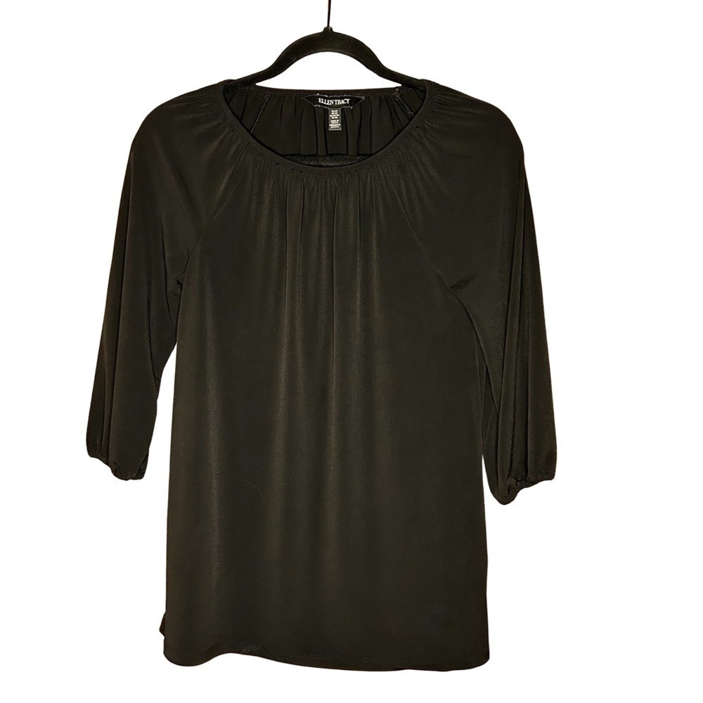 Ellen Tracy Black Blouse with Elastic Sleeve - Size XS